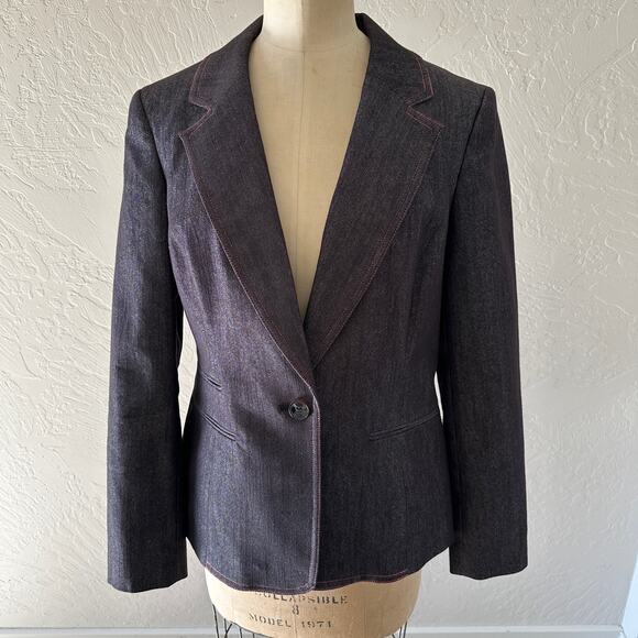 NINE WEST Womens Cotton Blend Blazer Size 10 Black with Red Constrast Stitching - Picture 1 of 11